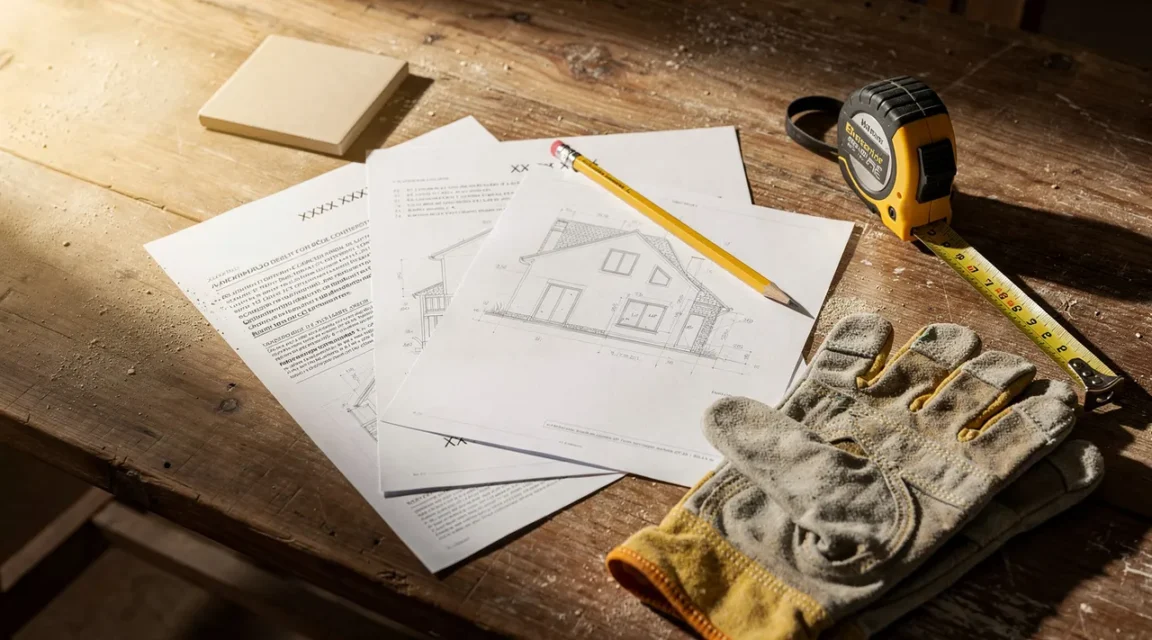 Devis travaux HabitatPresto comparés sur une table avec plans de rénovation